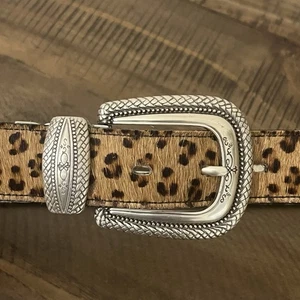 Reversible Women’s Belt Cow Print Cheetah Animal Hair Silver Flip Buckle 28-33” - Picture 1 of 6