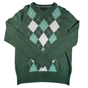 Banana Republic Seide Kaschmir Mischung Pullover Herren M Grün V-Ausschnitt Argyle Komfort - Bild 1 von 10