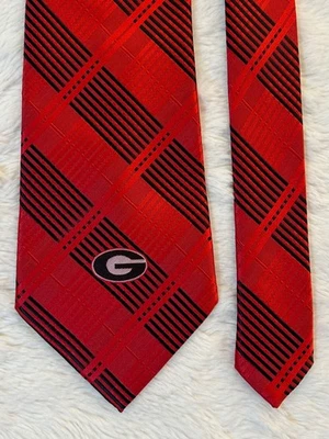 Corbata para hombre UGA Georgia Bulldogs roja y negra tejida a cuadros diseño 4" de ancho x 58" de largo Foto 1 de 4