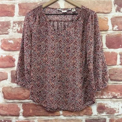 Camisa Max Studio Top Mujer Pequeña Multicolor 100% Seda Boho Campesina Abstracta     Foto 1 de 4