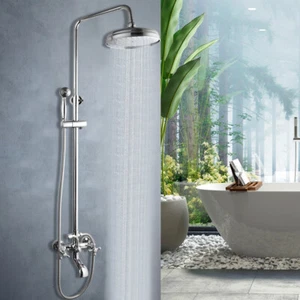  Chrome Bathroom Shower Faucet Set 8" Rain Shower Head+Handsprayer Square Value - Picture 1 of 12