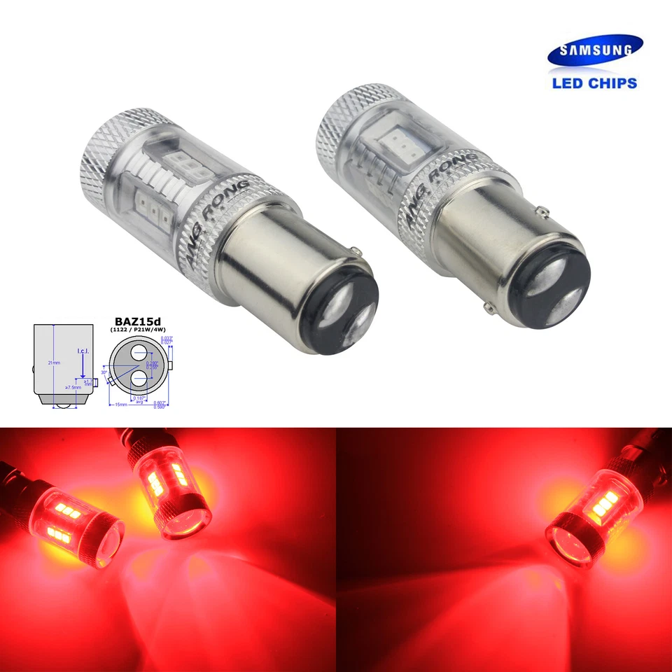 ANG RONG 2x P21/4W BAZ15D LED Ampoules 15W Rouge Voiture Feu de Stop Freinage Arrière 12v