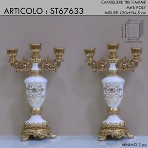 Candelabro Estilo Barroco 2 Pz Oro 3 Llamas Portacandelas H 34,5 Cm ST6 - Imagen 1 de 1