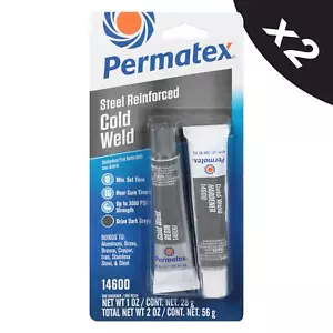 2x Permatex Steel Reinforced Cold Weld Epoxy Resin Hardener Filler Adhesive Glue - Picture 1 of 7