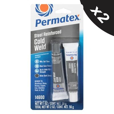 2x Permatex Steel Reinforced Cold Weld Epoxy Resin Hardener Filler Adhesive Glue