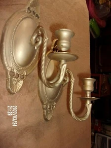 Vintage Candle Wall Sconce Pair Light Fixtures brass #10 - Picture 1 of 7