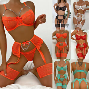 Sexy Women's Lace Bra Suspender Body Stocking Thong 3Pcs Set Underwear Lingerie