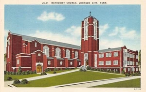 Postcard TN: First Methodist Church, Johnson City, Tennessee, Vintage Linen - Picture 1 of 2