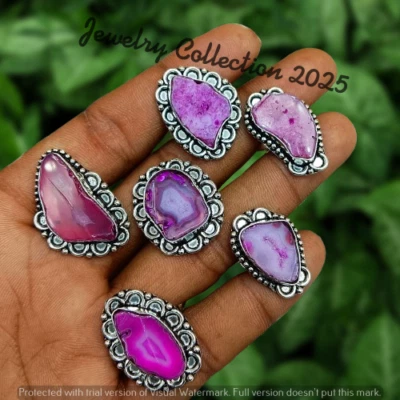 Подарочный ломтик агата драгоценных камней 10 шт кольца 925 серебро покрытием оптовый лот ювелирных изделий - Изображение 1 из 4