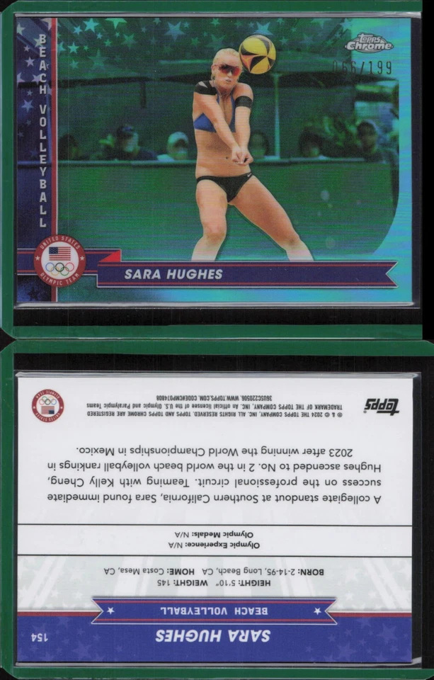 2024 Topps cromo Juegos Olímpicos EE. UU. Aqua Refractor #154 Sara Hughes/199 Foto 1 de 1
