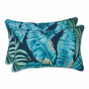 Floral Blue Rectangular Outdoor Lumbar Throw Pillow 2-Pack - Picture 1 of 12
