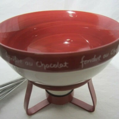 FONDUE AU CHOCOLAT Pequeño Fondue Set de Regalo 8 Tenedores Rojo y Blanco Votivo Foto 1 de 4