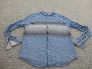 Tommy Bahama Shirt Mens Medium Blue Linen Beach Casual Preppy Outdoor Striped A2 - Picture 1 of 10