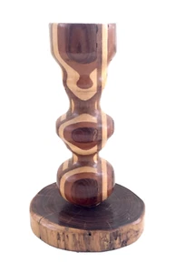 9" Artisan Lathe Turned Mixed Wood Candlestick Signed 'H. Blair,' Toulon, IL - Picture 1 of 10