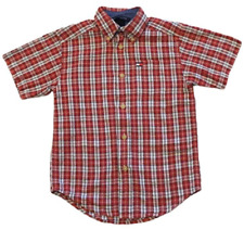 Tommy Hilfiger Boy's Size 4 Button Down Short Sleeve Button Up Red Plaid Shirt