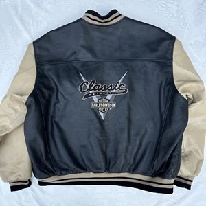 Harley Davidson Jacket Mens 4XL Leather Bomber Classic Motorcycles Black Varsity - Picture 1 of 8