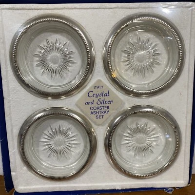 Leonard Crystal & Silver Coaster Ashtray Set Made In Italy. E9 - Image 1 of 4