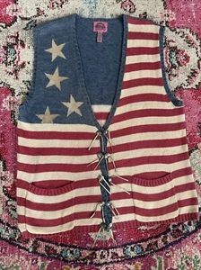 Vtg Cambridge Country Store Dry Goods Co. Patriotic Sz L Knitted Flag Vest HN - Picture 1 of 13