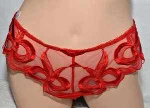 NWT Victoria's Secret Red Mesh Brazilian High Leg Bikini Panty Bow Embroidery XL - Picture 1 of 6