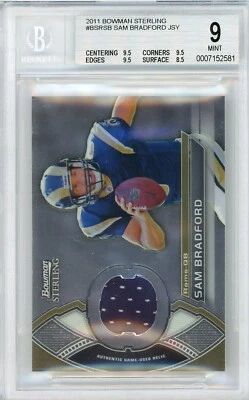 2011 Bowman Sterling Football #BSRSB Sam Bradford Jersey Card BGS 9 Mint Rams - Image 1 of 2