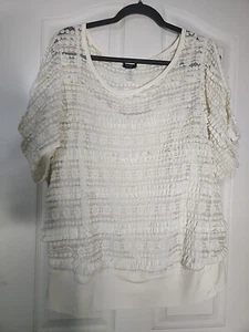 Cocomo Womans Top 1x Ivory Attached Tank Open Shoulders Lace & Ruffles. - Picture 1 of 9
