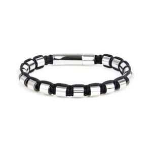 Geflochtenes Armband aus silbernen Metallperlen & schwarzer Schnur - Bild 1 von 1