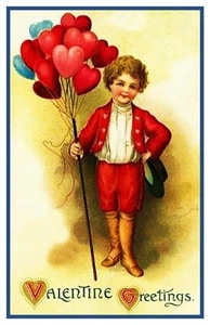Niño pequeño con globos de San Valentín Ellen Clapsaddle Patrón de punto de cruz contado - Imagen 1 de 4
