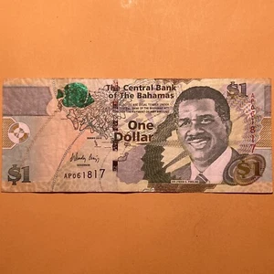 Bahamas One Dollar Avg Circulated Paper Money Sir pindling - P#71Aa (Craigg) - Picture 1 of 4