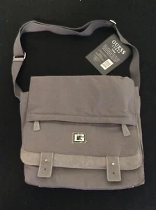 Guess Suede Urban Messenger Bag Gray Canvas & Suede Lots Of Pockets NWT - Picture 1 of 5
