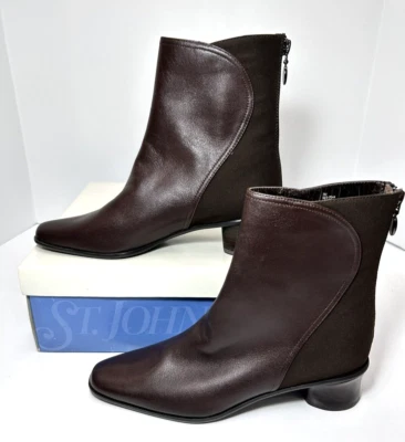 Botas de tornozelo femininas de couro marrom tamanho 7M St. John's Bay Blanche salto bloco com zíper - Imagem 1 de 4