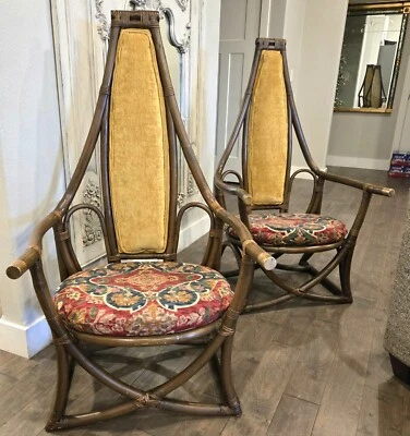 SILLAS DE BAMBÚ RATÁN MODERNAS BOHO ITALIANAS DE MEDIADOS DE SIGLO ALBINI FOLLA CAÑA PR RARAS Foto 1 de 4