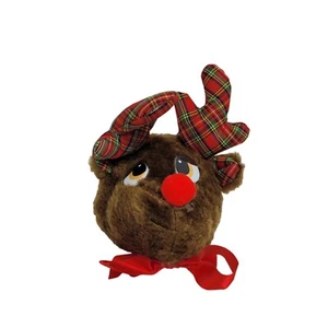 Vintage Rudolph Red Nose Reindeer Door Knob Cover 3D Plush Head Christmas - Picture 1 of 10