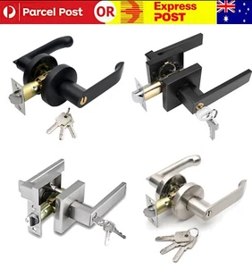 Entrance Door Lock Set Entry Lever Handle Front Security Knob Bedroom with Keys - Picture 1 of 25
