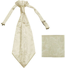 New men's polyester ASCOT cravat neck tie & hankie set Ivory Paisley prom
