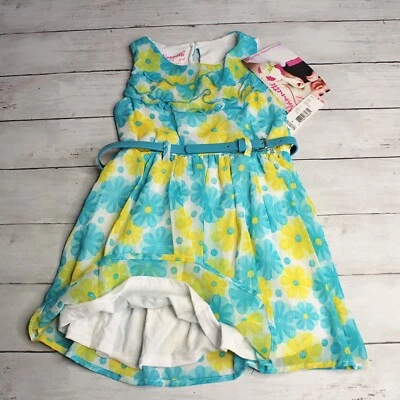 Vestido Nannette Niña de Gasa Talla 6 Azul Amarillo Sin Mangas Cinturón Primavera Verano Foto 1 de 4