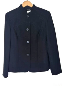 Vintage Calvin Klein Womens Blazer Jacket 6 Black Button Front Mandarin Collar - Picture 1 of 9
