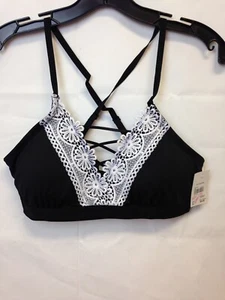 Pure Beauty Lingerie Black Bra With White Lace Detail Bralette Women Size XL* - Picture 1 of 5
