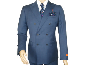 Men TALLIA Suit Wool Blend Sharkskin Texture Double Breasted Vsse2sqx0092 blue