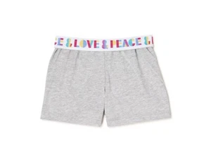 Girls Medium 7-8 Wonder Nation Gray Shorts Fold Over Peace And Love NWT - Picture 1 of 1