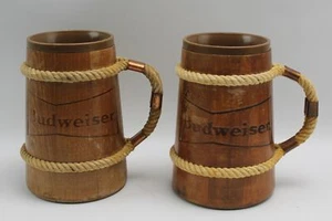 Vintage Budweiser Maritim Holz Fass & Seil Becher Bierkrug Stein Tasse Set - Bild 1 von 3