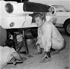 Jerry Titus and mechanic work on his Shelby GT350 Ford Mustang RACING OLD PHOTO