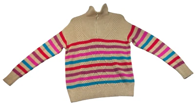 Charter Club Sweater Womens Size Medium Tan Multicolor Striped 1/2 Zipper New Foto 1 de 4