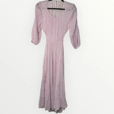 Cinq A Sept Lyle Midi Dress Cutout Striped Smocked Pale Iris Purple Size 8 Glam - Image 1 of 4
