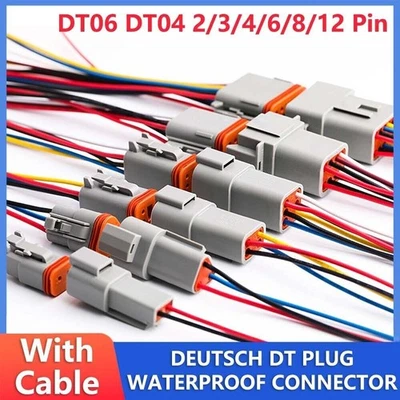 Deutsch 2/3/4/6/8/12 Pin Electrical Wire Connector Plug Kit With Cable DT06 DT04