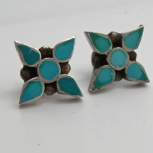 Kleine Ohrstecker Sterlingsilber Türkis-Inlay Indianer Ohrstecker hinten - Bild 1 von 7