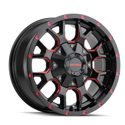 Juego de 4 ruedas Mayhem Warrior 17x9 negras con PRISM rojas 6x135/6x5,5 (18 mm) Foto 1 de 4