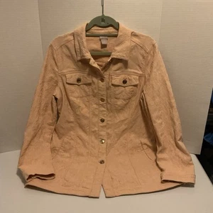 Chicos Jacke groß Damen Pfirsich Boho bestickt Denim Shacket Tasche Gr. 2 - Bild 1 von 10
