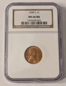 1949-S LINCOLN WHEAT CENT NGC MS66RD - Picture 1 of 2