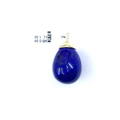 18K Yellow Gold Pendant | Round Diamonds & Egg Drop Lapis Lazuli | Handmade - Image 1 of 4
