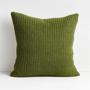CRATE & BARREL 20” CROFT OLIVE BRANCH GREEN CROCHET LINEN PILLOW COVER 20x20in - Picture 1 of 7